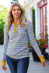 Explore More Collection - Meet The Day Mustard Stripe Button-Down Henley Top