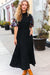 Explore More Collection - Black Floral Sequin Puff Sleeve Mock Neck Tiered Maxi Dress