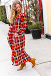 Explore More Collection - Adorable In Red Plaid Ruffle Detail Fit & Flare Midi Dress