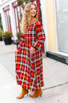 Explore More Collection - Adorable In Red Plaid Ruffle Detail Fit & Flare Midi Dress