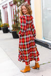 Explore More Collection - Adorable In Red Plaid Ruffle Detail Fit & Flare Midi Dress