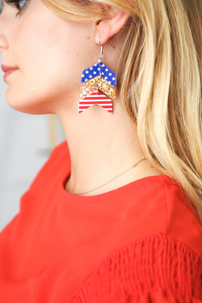 Explore More Collection - Glitter Stars/Stripes Tiered Foam Dangle Earrings