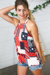 Explore More Collection - Patriotic Patchwork Halter Neck Waffle Knit Top