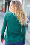 Explore More Collection - All I Need Hunter Green Contrast Stitch Henley Top
