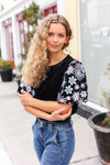 Explore More Collection - Feeling Glamorous Black Floral Sequin Puff Sleeve Velvet Top