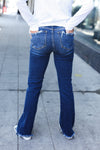 Explore More Collection - Judy Blue Dark Wash High Waist Frayed Hem Double Button Flare Jeans