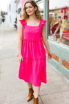 Explore More Collection - Lots To Love Fuchsia Smocked Flutter Sleeve Tiered Midi Dress