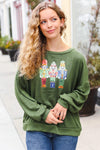 Explore More Collection - Be Merry Forest Green Nutcracker Sequin Hacci Top