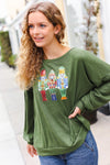 Explore More Collection - Be Merry Forest Green Nutcracker Sequin Hacci Top