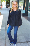 Explore More Collection - Simple Elegance Black V Neck Babydoll Woven Top