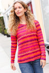 Explore More Collection - Be Bold Flame & Magenta Striped Cable Knit Print Hacci Top