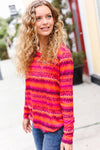 Explore More Collection - Be Bold Flame & Magenta Striped Cable Knit Print Hacci Top