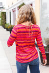 Explore More Collection - Be Bold Flame & Magenta Striped Cable Knit Print Hacci Top