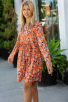 Explore More Collection - Rust & Chocolate Floral Long Sleeve Babydoll Dress