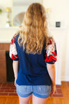 Explore More Collection - Holiday Stand-Out Navy Patriotic Patchwork Puff Sleeve Top