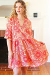 Explore More Collection - All You Need Peach & Coral Boho Floral V Neck Dress