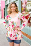 Explore More Collection - Diva Dreams Pink Floral Print V Neck Babydoll Top