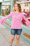 Explore More Collection - Make You Smile Pink Stripe & Cherries Bell Sleeve Top