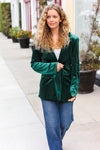 Explore More Collection - Holiday Stunner Hunter Green Velvet Lapel Blazer