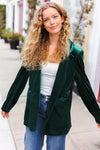 Explore More Collection - Holiday Stunner Hunter Green Velvet Lapel Blazer