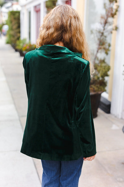 Explore More Collection - Holiday Stunner Hunter Green Velvet Lapel Blazer