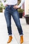 Explore More Collection - Judy Blue Dark Wash Mid Rise Cuffed Slim Fit Jeans