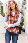 Explore More Collection - Put Together Rust Taupe Plaid Snap Button Quilted Puffer Vest