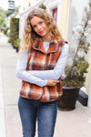 Explore More Collection - Put Together Rust Taupe Plaid Snap Button Quilted Puffer Vest