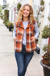 Explore More Collection - Put Together Rust Taupe Plaid Snap Button Quilted Puffer Vest