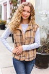 Explore More Collection - Layer Up Taupe Plaid Snap Button Quilted Puffer Vest