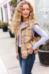 Explore More Collection - Layer Up Taupe Plaid Snap Button Quilted Puffer Vest