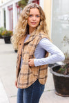 Explore More Collection - Layer Up Taupe Plaid Snap Button Quilted Puffer Vest