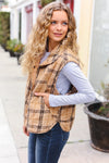 Explore More Collection - Layer Up Taupe Plaid Snap Button Quilted Puffer Vest