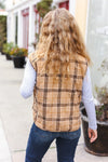 Explore More Collection - Layer Up Taupe Plaid Snap Button Quilted Puffer Vest