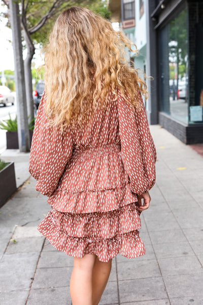 Explore More Collection - Feminine Flair Terracotta Leopard Print Ruffle Tiered Dress