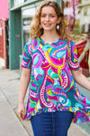 Explore More Collection - PLUS Purple & Teal Paisley Ruffle Hem Tunic Top