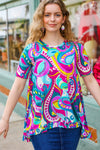 Explore More Collection - PLUS Purple & Teal Paisley Ruffle Hem Tunic Top