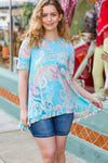 Explore More Collection - All About You Sky Blue Paisley Ruffle Hem Tunic Top