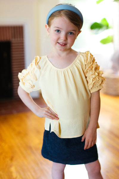 Explore More Collection - Lovely Lemon Ruffle Sleeve Side Slit Top