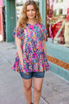 Explore More Collection - Femme' Fuchsia & Navy Floral Ruffle Hem Tiered Top