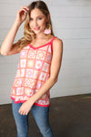 Explore More Collection - Coral Flower Power Waffle Knit Sleeveless Top