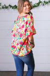 Explore More Collection - Red Flat Floral Pring Dolman Ruffle Frill Sleeve Blouse