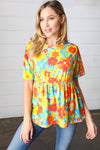 Explore More Collection - Yellow & Red Retro Floral Babydoll Top