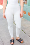 Explore More Collection - Bone Wide Waistband Full Length Legging with Pockets