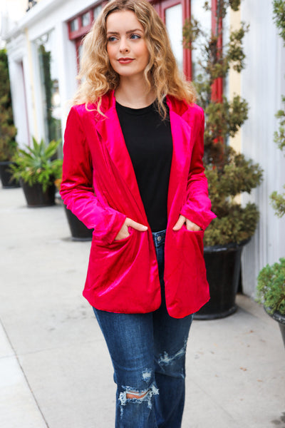 Explore More Collection - Dazzling Magenta Velvet Lapel Blazer