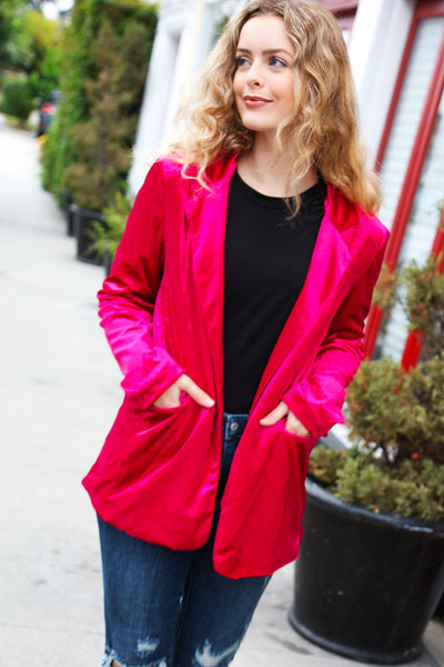 Explore More Collection - Dazzling Magenta Velvet Lapel Blazer