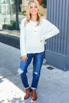 Explore More Collection - Casual Living White Loose Knit Henley Button Sweater