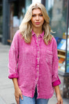 Explore More Collection - Magenta Washed Cotton Gauze Button Down Shirt