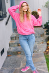 Explore More Collection - Ready to Relax Hot Pink Half Zip French Terry Hoodie