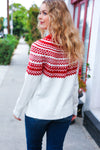 Explore More Collection - Feeling Festive Ivory & Red Fair Isle Mock Neck Sweater